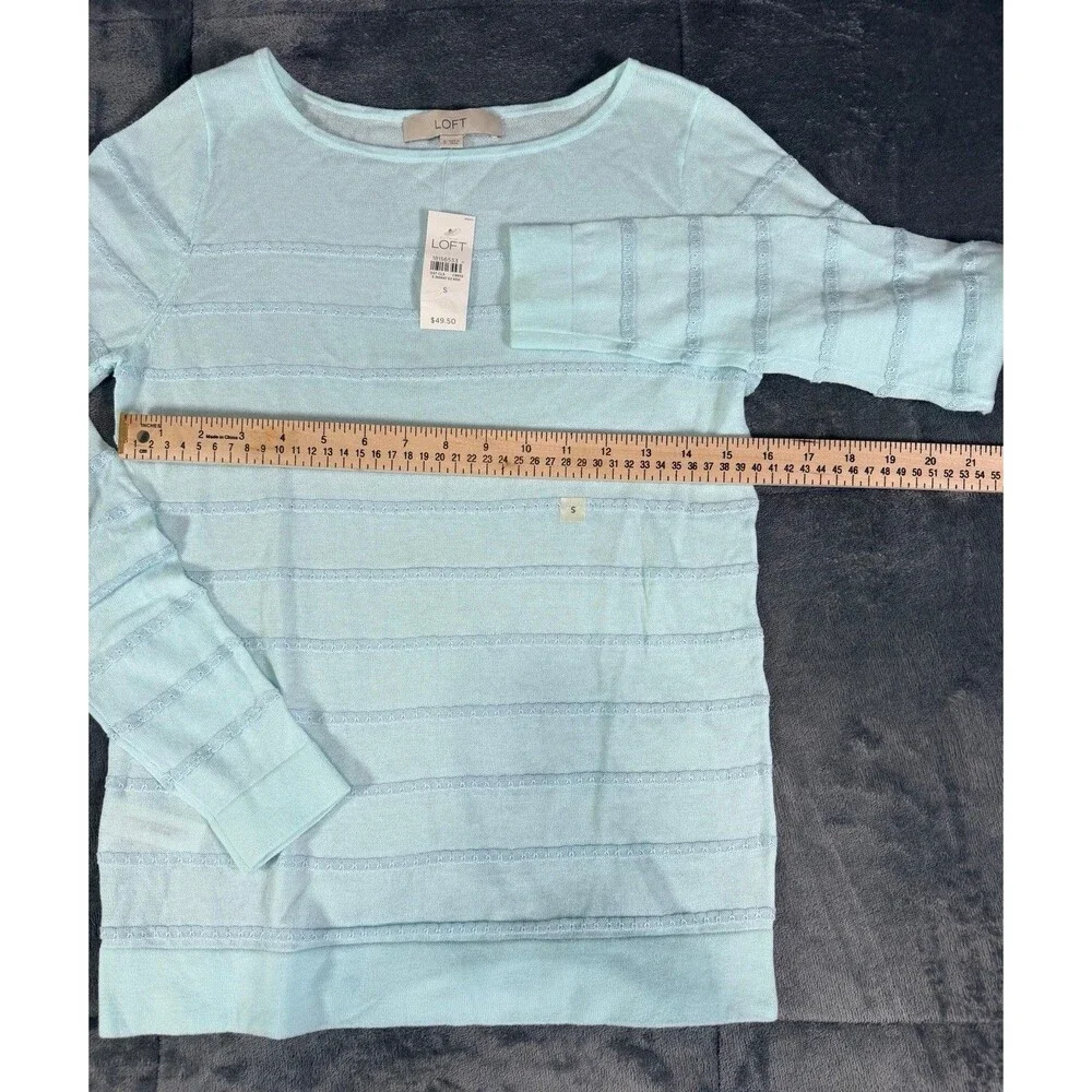 LOFT Sweater Womens Small S NWT Blue Striped Long Sleeve Lightweight Knit - Picture 5 of 6